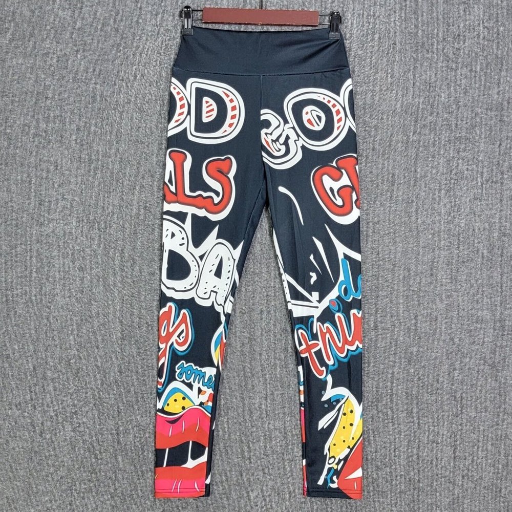 Graffiti Leggings Womens S Black High Rise Good Girls Do Bad Things Sometimes